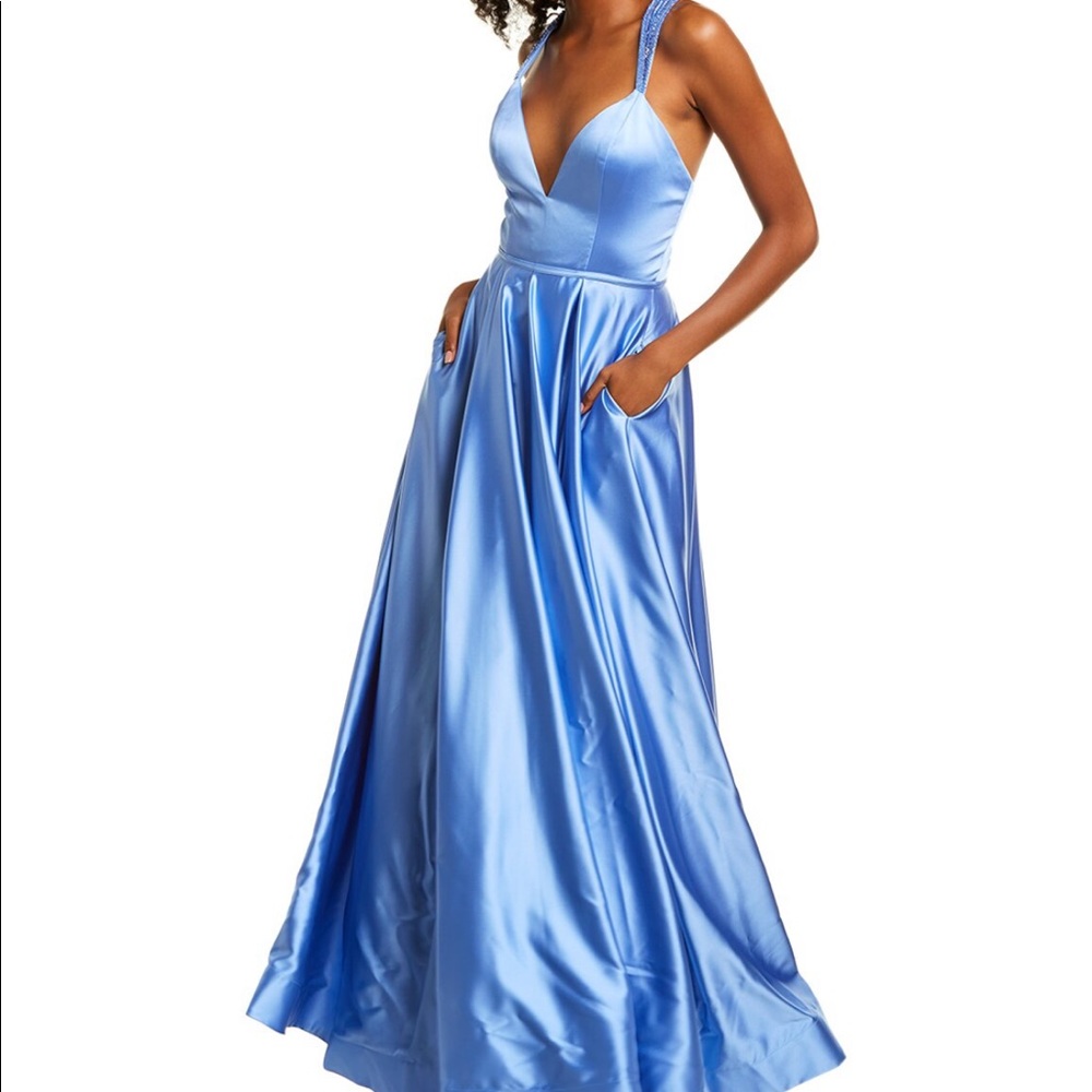 NWT MAC Duggal Satin blue gown size 6